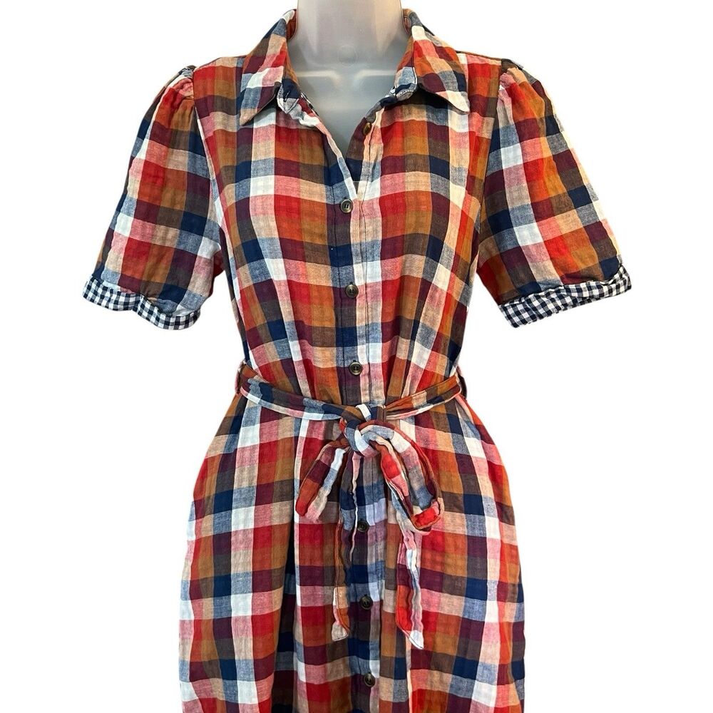 Jodifl Checkered Midi Shirt Dress w/Belt Sz Small Classic Academia Cottagecore - Picture 8 of 13